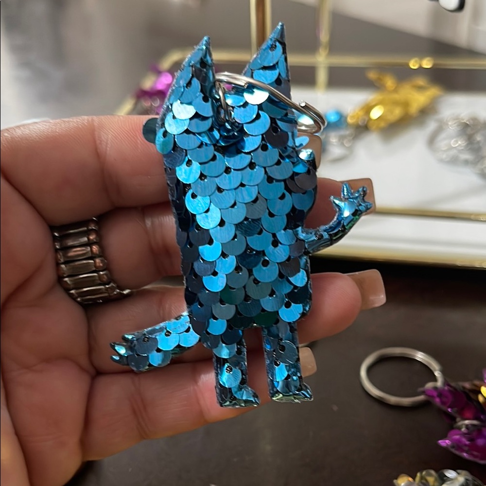 Blue Sequin Fish Keychain